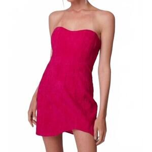 NEW LINE AND DOT strapless asymmetrical hem mini dress in fuchsia